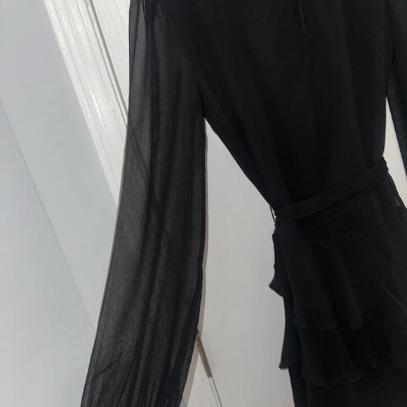 Express Dress | Long Sleeve Tie Waist Tiered Ruffle Mini Dress | Sheer | Small - Picture 8 of 8